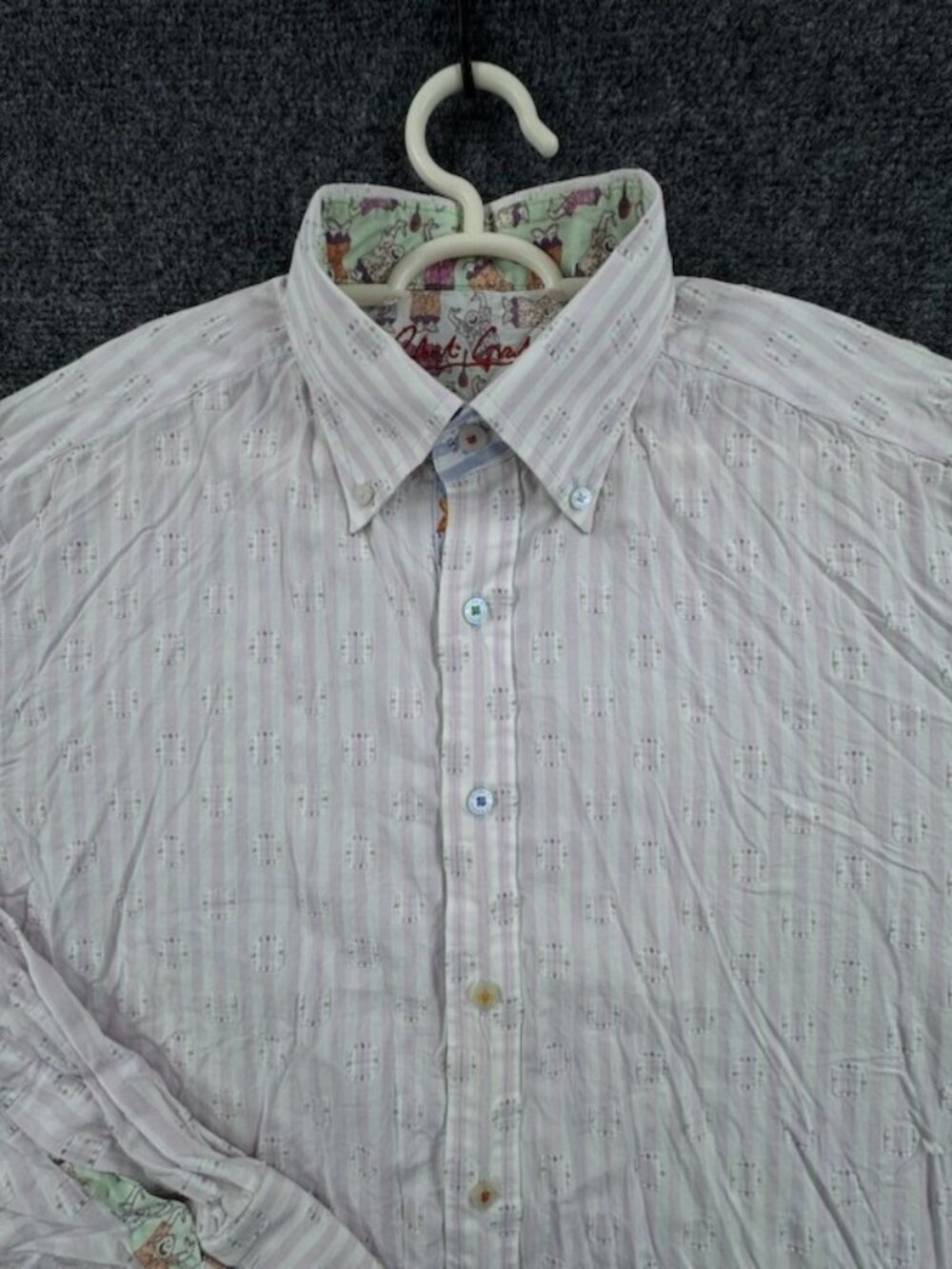 Robert Graham Button-Down Striped Cotton XL Pink Shirt Luxury Long Sleeve Mens